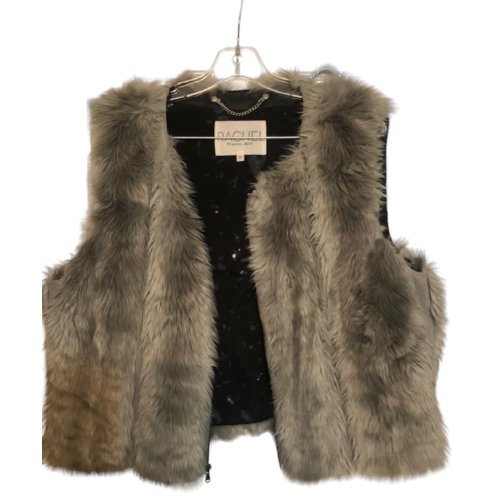 Rachel Roy size XL black & gray faux fur vest zip front